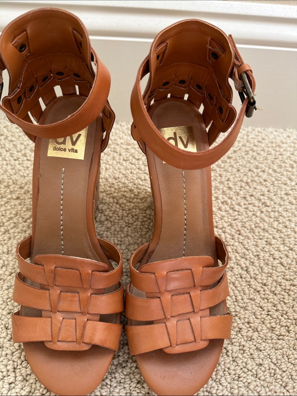 Dolce Vita Cognac Strappy Leather Heels